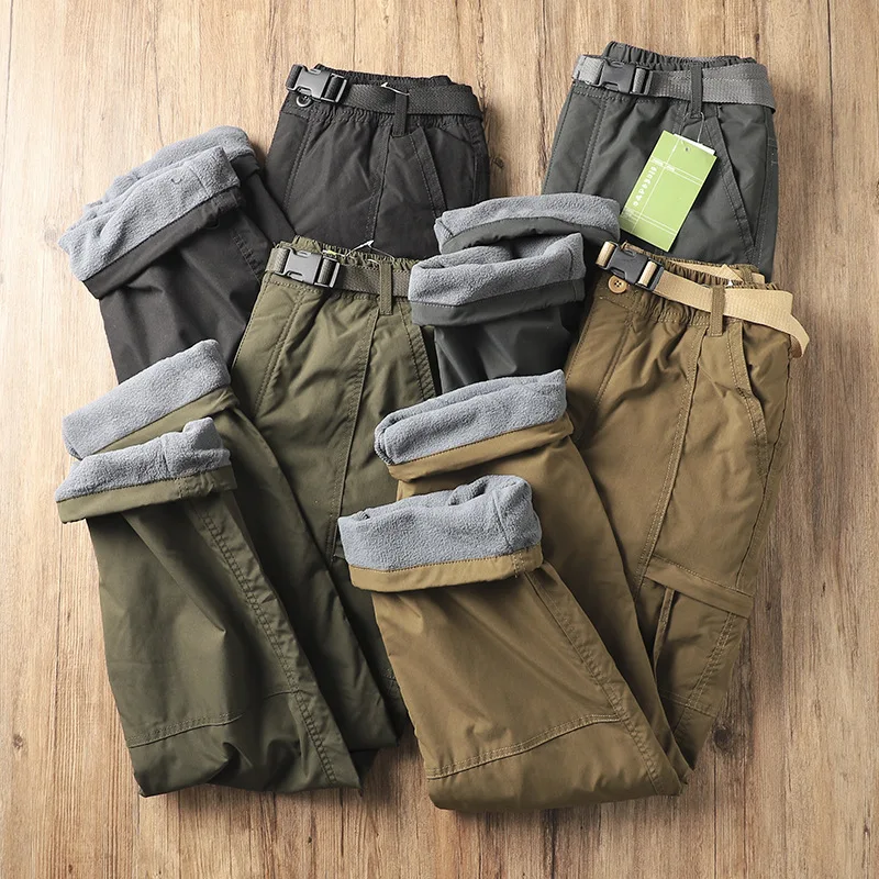 Outdoor Workwear Pants Men's Loose Fleece Lined Thick Soft Hiking Pants Windproof Waterproof Polyester Fiber Straight Leg