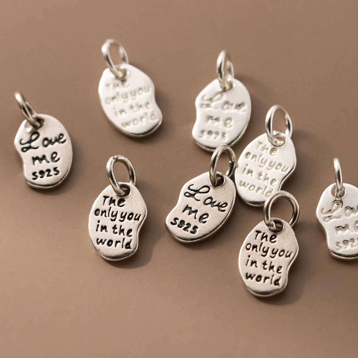 1pc 925 Sterling Silver English Letters Fashion Irregular Charms 11.5mm Romantic Bracelets Necklace Silver Pendants DIY Jewelry