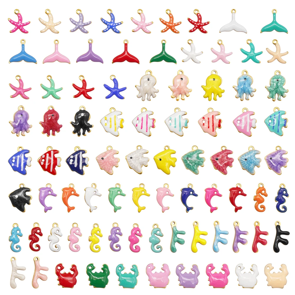 

10 шт. эмалевых подвесок с морскими мотивами, двусторонние, из нержавеющей стали, в форме рыбок, морских коньков и морских звезд, для изготовления браслетов и украшений