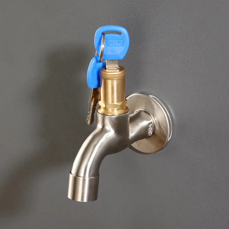 ممسحة قفل تبريد سريعة الفتح G1/2 304 صنبور غسالة من الفولاذ المقاوم للصدأ مع مفتاح هندسة خارجية مضادة للسرقة،