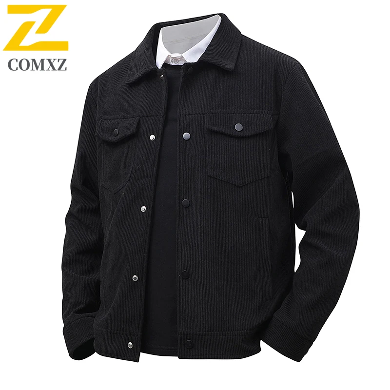 Men Corduroy Jacke Simple Style Versatile Skin Friendly Comfortable Windproof Jacket Business Casual Commuting Lapel Windbreaker