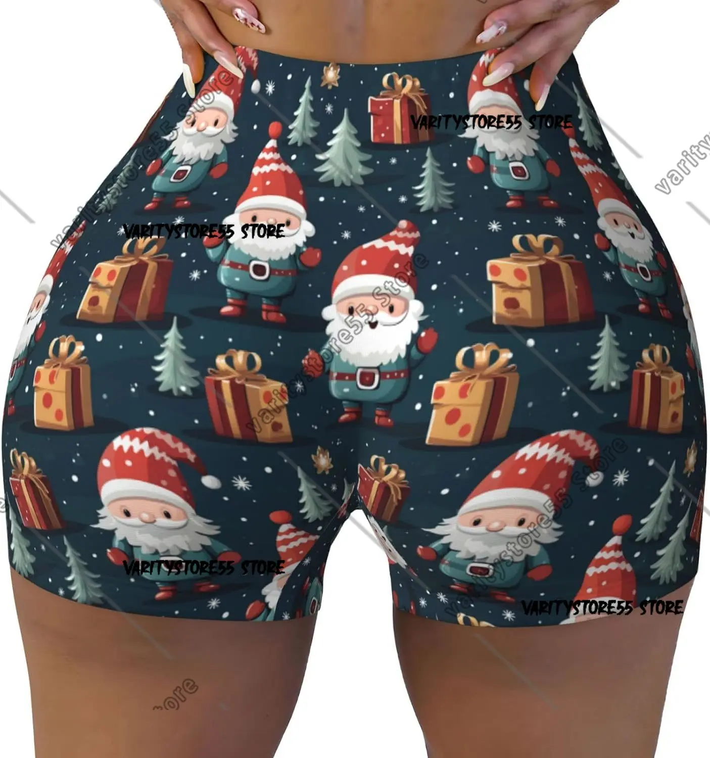 

Милые спортивные шорты с принтом Санта-Клауса для женщин, бесшовные мягкие гладкие шорты для занятий йогой в тренажерном зале, активные шорты
