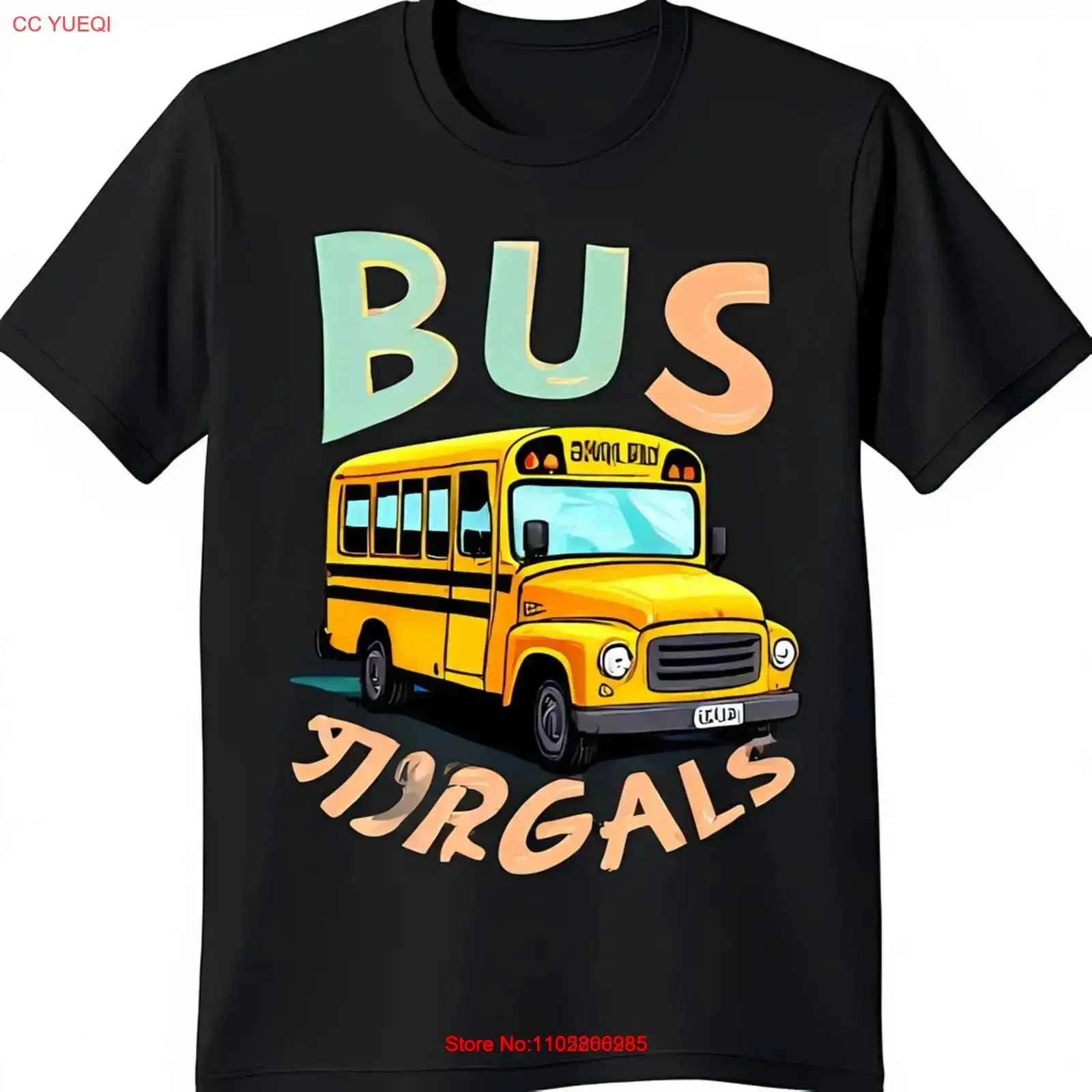 Colorful Cartoon School Bus Black T Shirt for Men Fun Stylish vintage Washed fashion Versatile designer clothes streetwear Soft