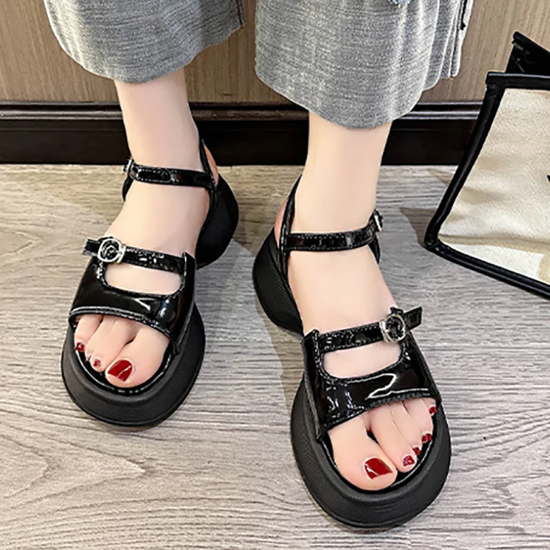 Platform Sandals For Women Ladies High heels Summer Women's Shoes Wedges Vintages Mary Jane Rome Shallow Buckle Sandals New 2024