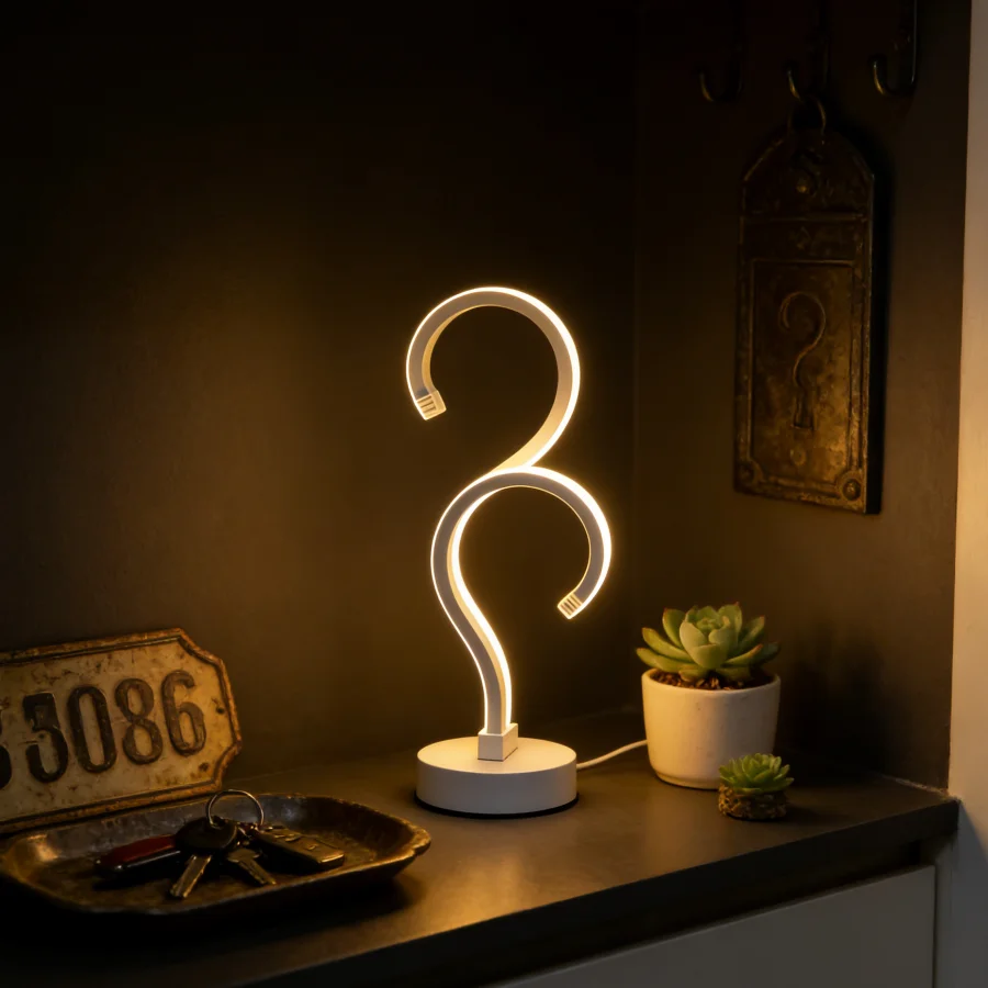 1PC Creative Double Question Mark Elegant White Desktop Lamp, USB Power Supply - Three Color Lighting, Suitable for Bedroom and
