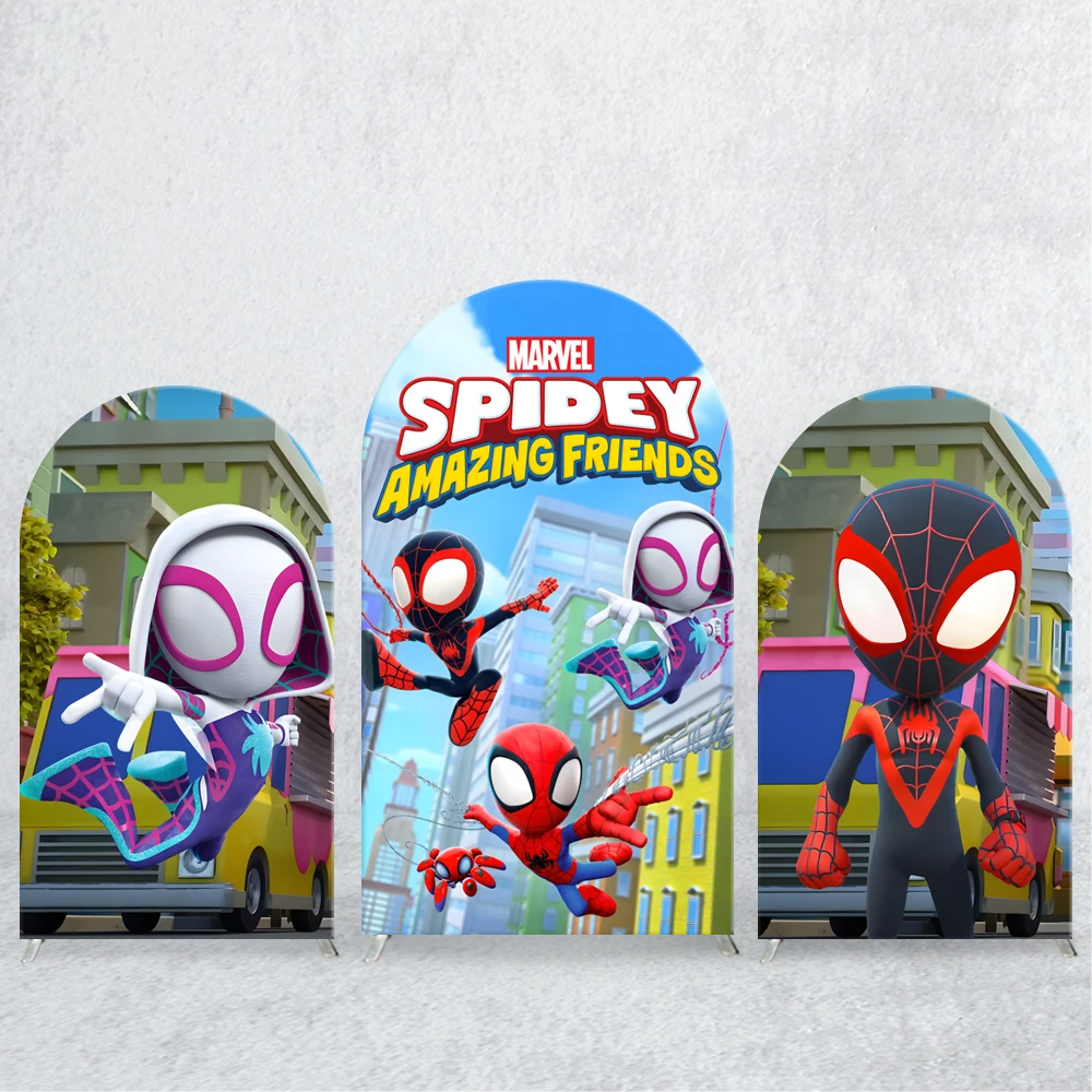 

TB Marvel Spiderman and Amazing Friends Arch Backdrop Cover Spandex Customized for Child Birthday Party Background Decoration