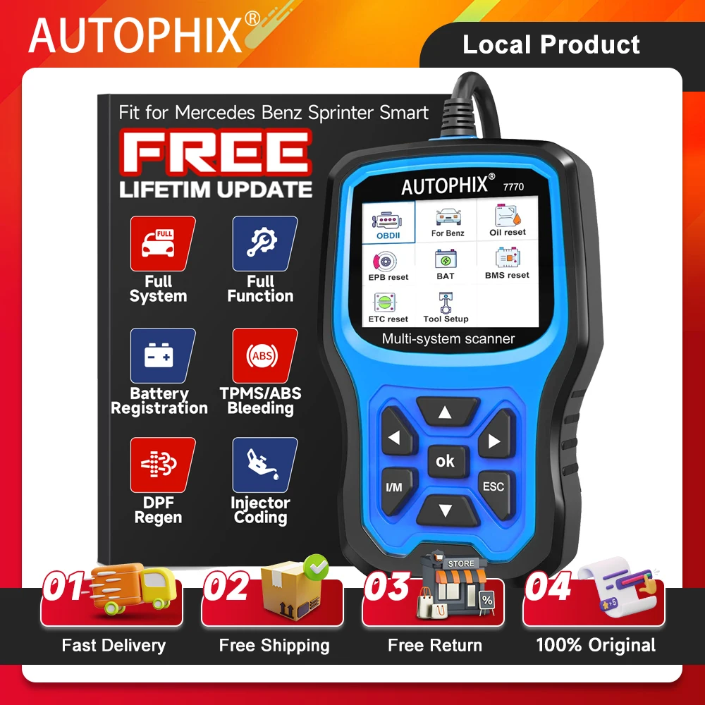 

AUTOPHIX 7770 OBD2 Automotive Scanner for Mercedes Benz All System ABS SRS EPB Reset Car Diagnostic Tool Free Update