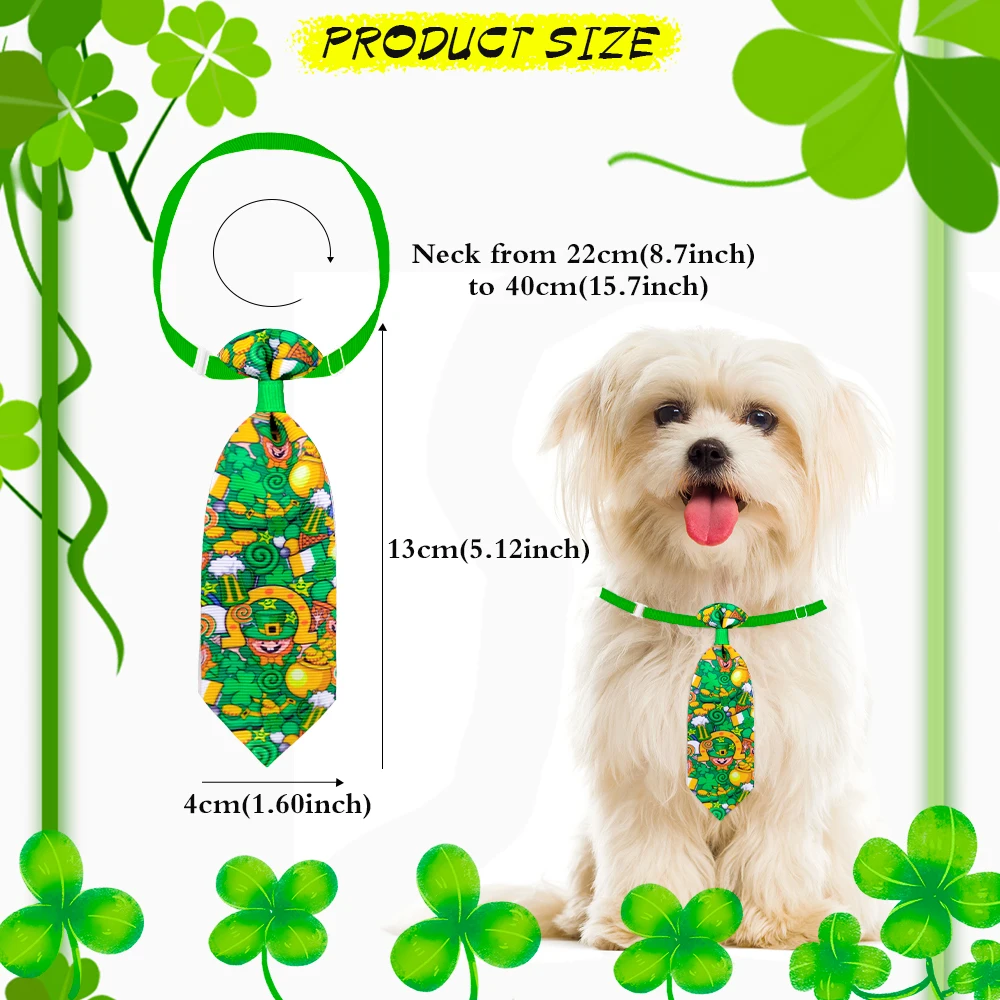 St. Patrick's Day Dog Neckties 20/40PCS Adjustable Dog Bowties Collars Four-leaf Clover Print Pet Grooming Accessories For Dogs