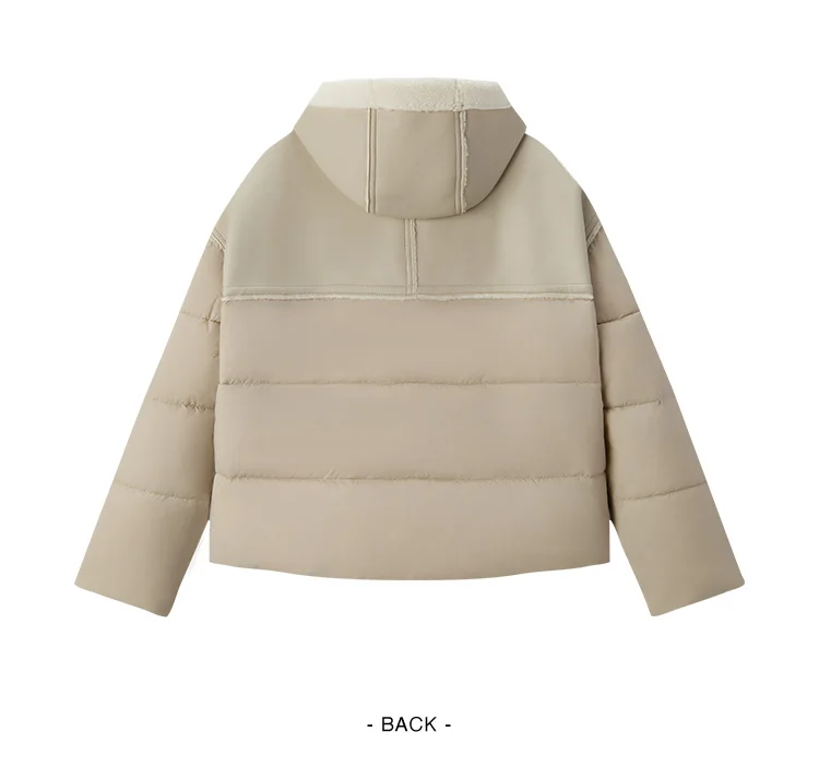 Semir Cotton Jacket Women Patchwork Loose Cotton Jacket Retro 2024 Winter New Furry Hooded Puffer Coat Trendy Cotton Jacket