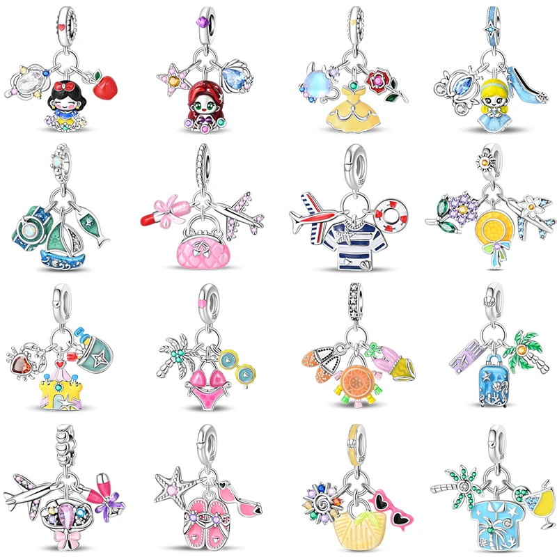925 Sterling Silver Original Ocean Princess Magic Mirror Princess Rose Princess Charms Pendants Fit DIY Bracelets Party Jewelry