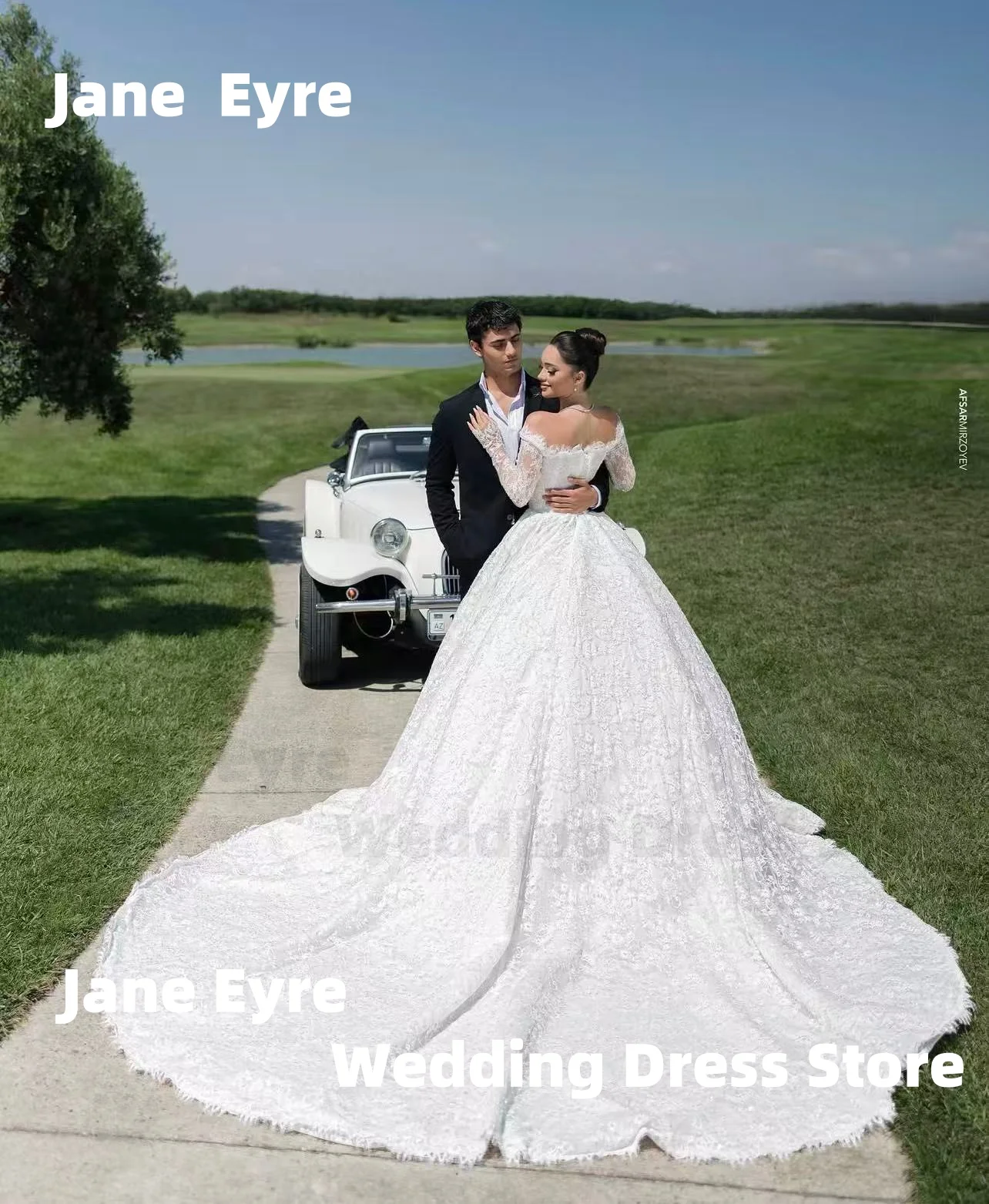 فستان زفاف جين آير فاخر بأكمام طويلة رداء نسائي سباركلي بدون أكتاف سويب تراين لحفلات الزفاف فيستدو دي نوفيا #5