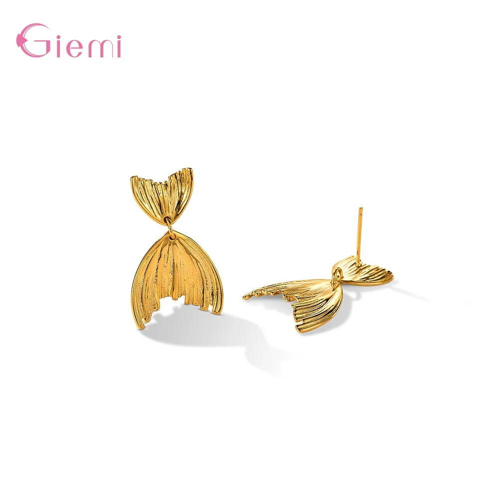Simple Cute Fish Tail Design Stud Earrings For Women Girls Top 925 Sterling Silver Jewelry Fine Delicate Birthday Jewelry Gift