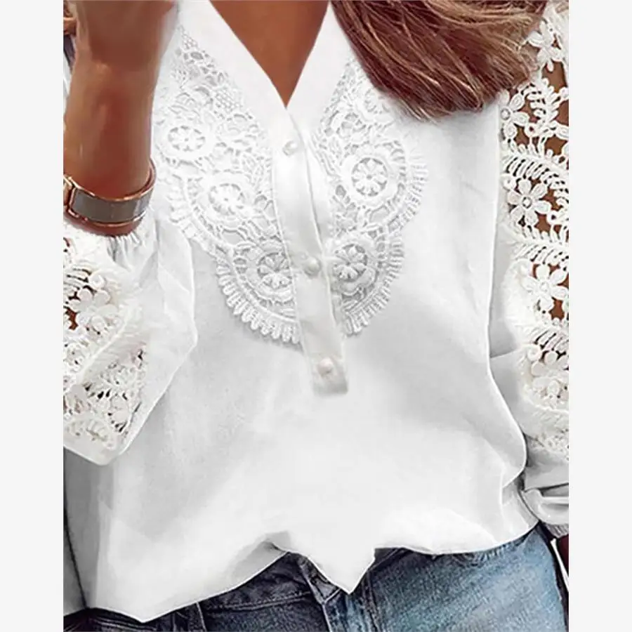 Neue Reine Farbe Taste Spitze Patchwork V-ne frauen irt Top Knoten Slim Fit Sechs Sve Wärme Entblößt Chinesischen herkunft