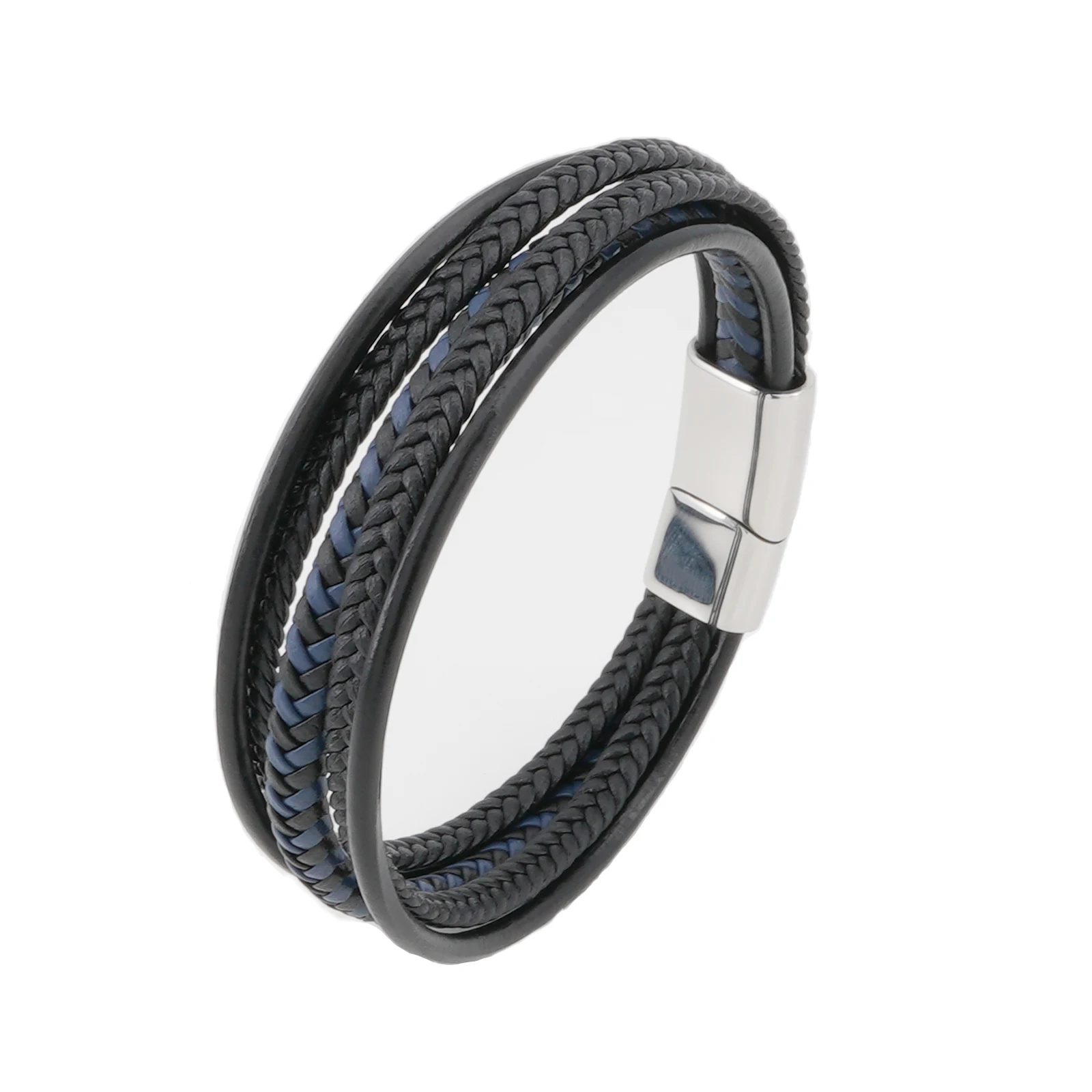 Desirman Men's Multi-Layered Leather Bracelet with Stainless Steel Buckle Stylish Simple Men's Bracelet Hand Accessory Party Gif