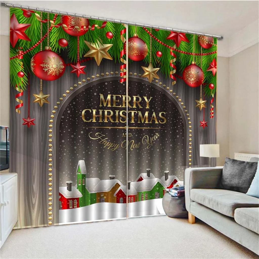 

Christmas Baubles Curtains Holiday Decor Window Drapes 2 Panels Merry Xmas Living Room Bedroom Home Decor