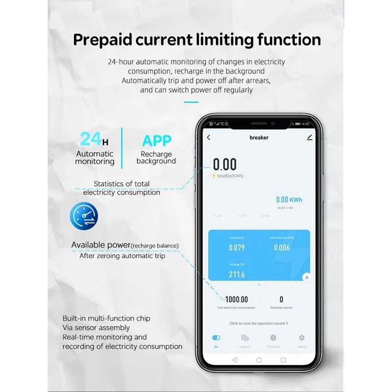 Tuya 스마트 와이파이 RS485 MCB 차단기, 선불 계량기 타이머 스위치, 전압 전류 보호대 음성 제어, 63A 조절 가능 내구성, 3P + N
