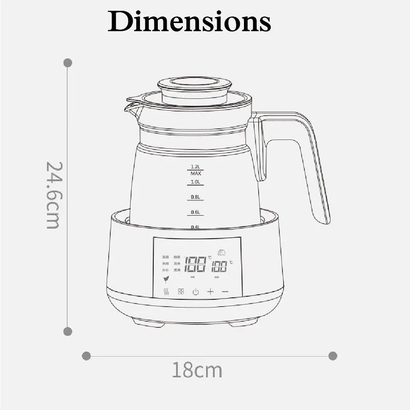 ベビーケトル用サーモスタット温度計,1,2l,保温機能,24時間の断熱材,牛乳と粉末用