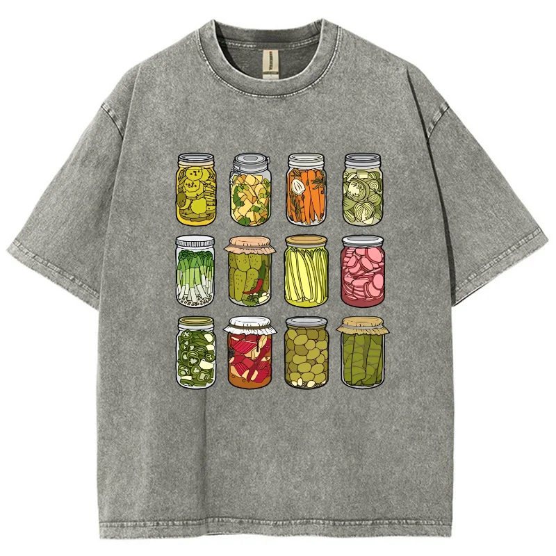 Cartoon Canned Pickle Print Women's T-Shirt Washed Cotton Vintage Crew Neck Short Sleeve Casual Fashion Design Top Basic Tees image 6