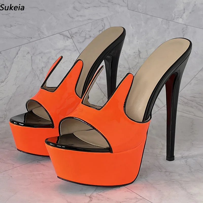 

Sukeia Women Summer Platform Mules Sandals Sexy Stiletto Heels Round Toe Beautiful Orange Banquet Shoes Ladies Plus US Size 5-20