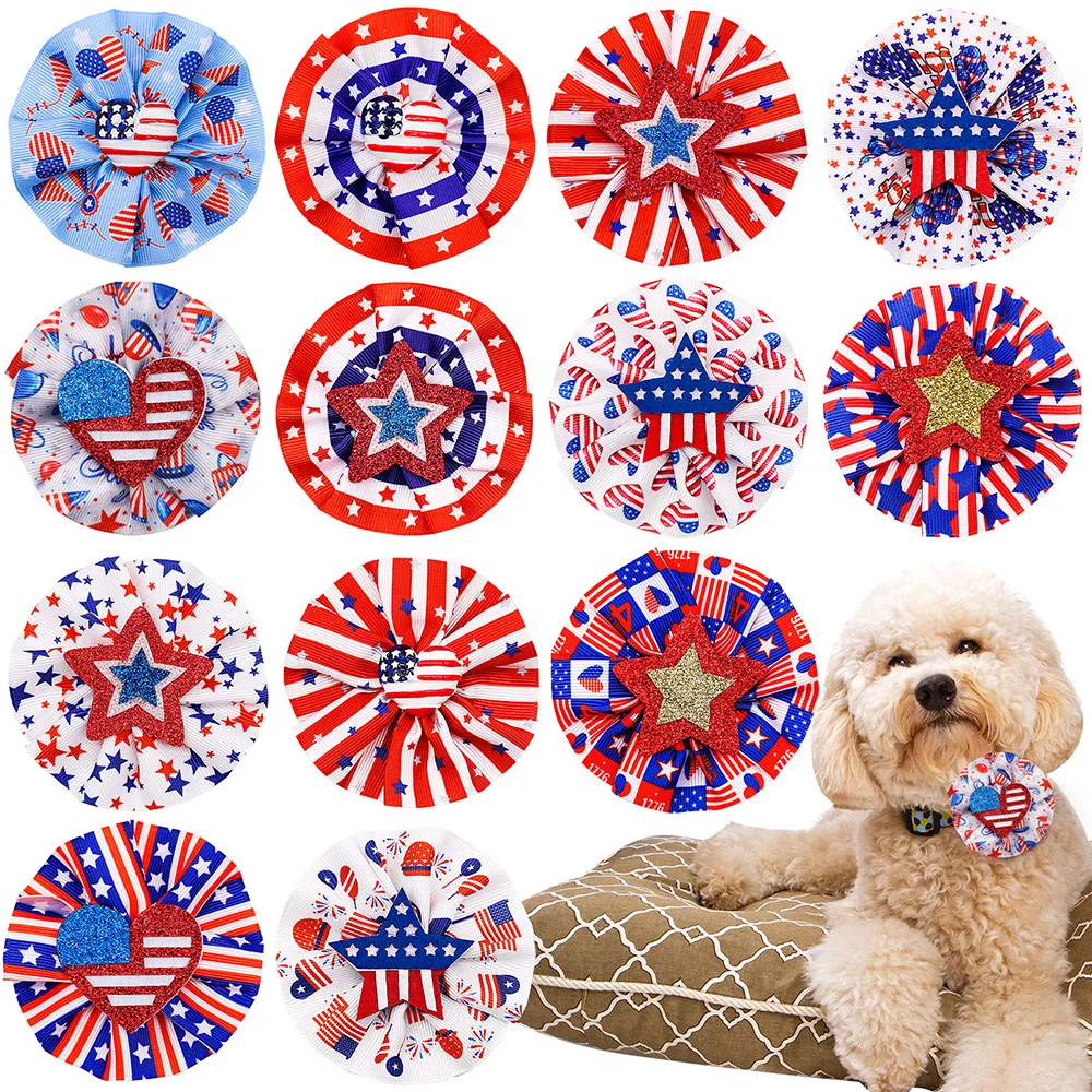 50/100PS Pet Dog Bowtie for 4th July Bulk Removable Pets Collar Accessories for Small Dog Cat Independence Day Pet Accessories