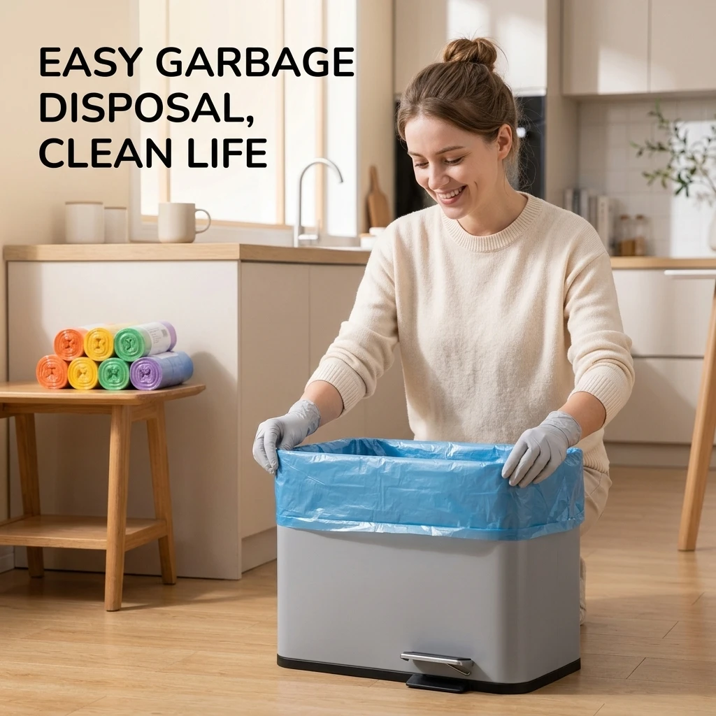 5 Rolls Flat Top Plastic Garbage Bags Pre-cut Disposable Color Trash Bags Household Waste Bin Liners For Kitchen Bathroom Office