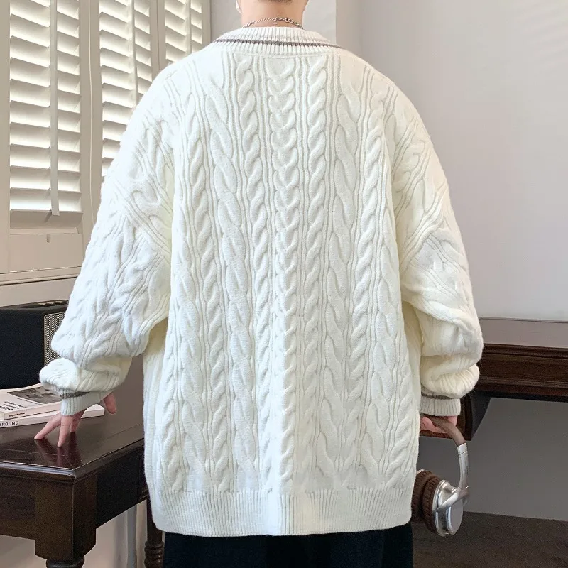 Cardigan de Style collégial pour hommes, veste pull tricoté ample américain, haut fileté, automne et hiver