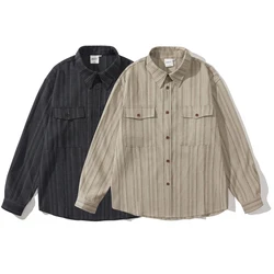 Cityboy Loose Casual Long Sleeve Stripe Shirts Men Oversize Japanese Korean Streetwear Fashion Spring Autumn Shirts