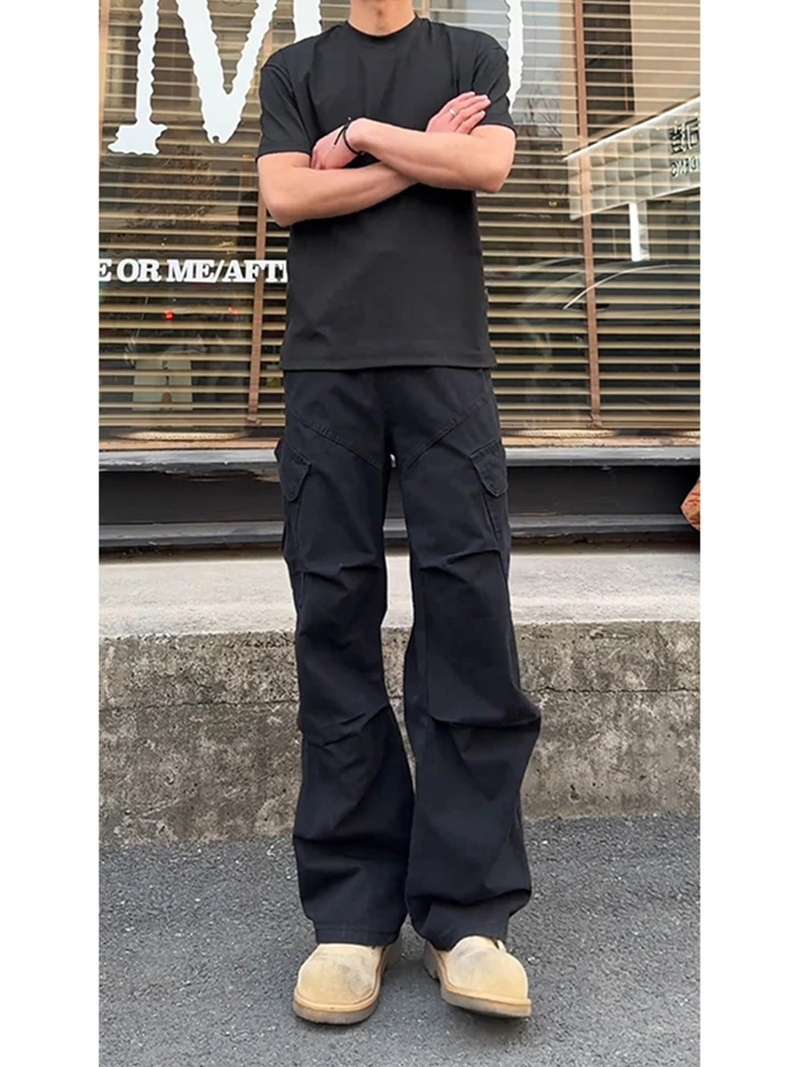 

Мужские брюки в американском ретро-стиле, плиссированные, для работы, весна-осень, большие размеры, прямые, в стиле парашютчика, спортивные, Cleanfit