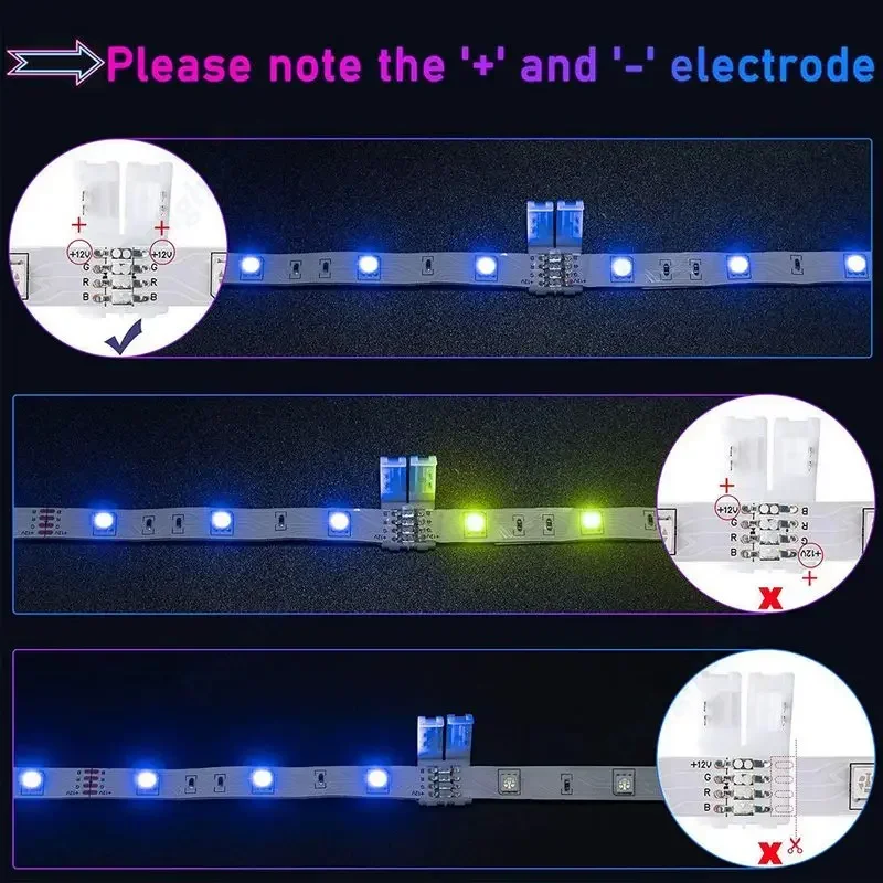 10pcs Solderless LED Strip Connector 2 4 5 pin 10mm 8mm L/T Type Unwired Gapless Terminal Extension For SMD 5050 2835 LED Strip