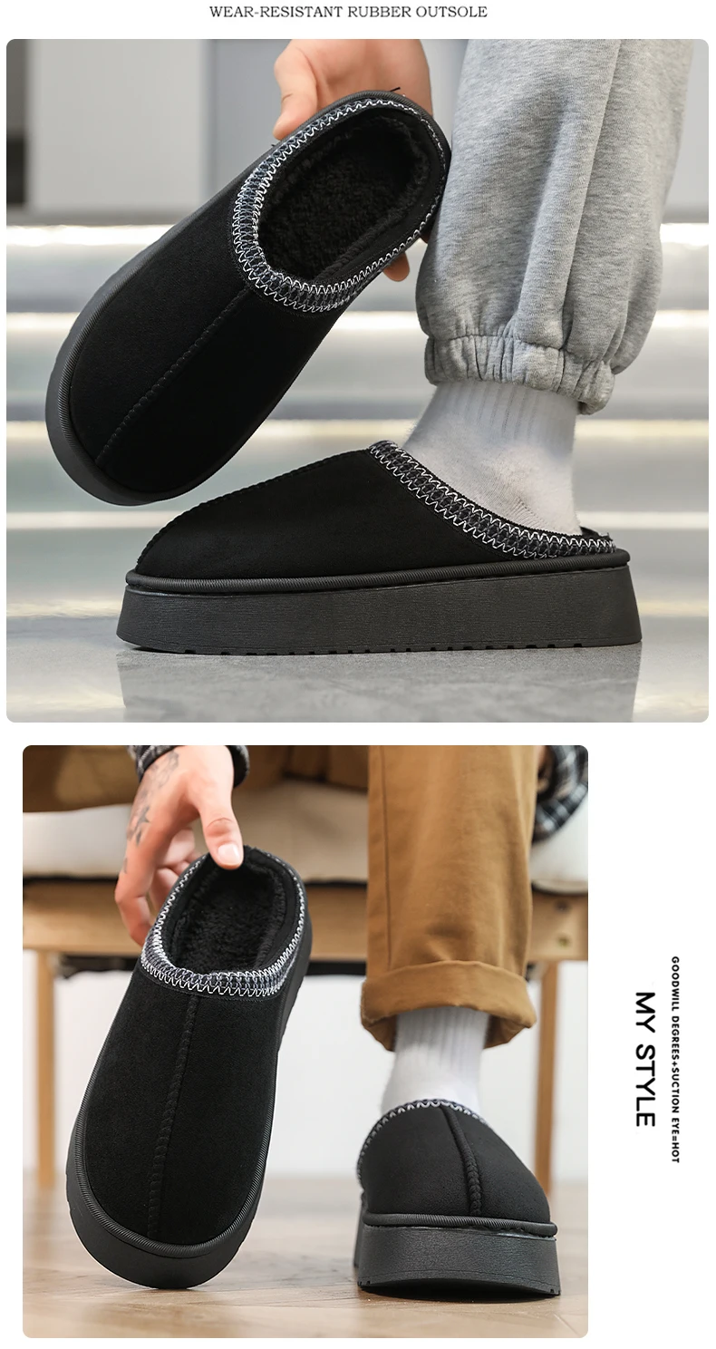 Mit Fleece gefütterte, dicksohlige Baumwollhausschuhe für Damen und Herren, für den Innen- und Außenbereich geeignet, mit dicker Sohle, abriebfest, rutschfest, geschlossen. – Detail 9