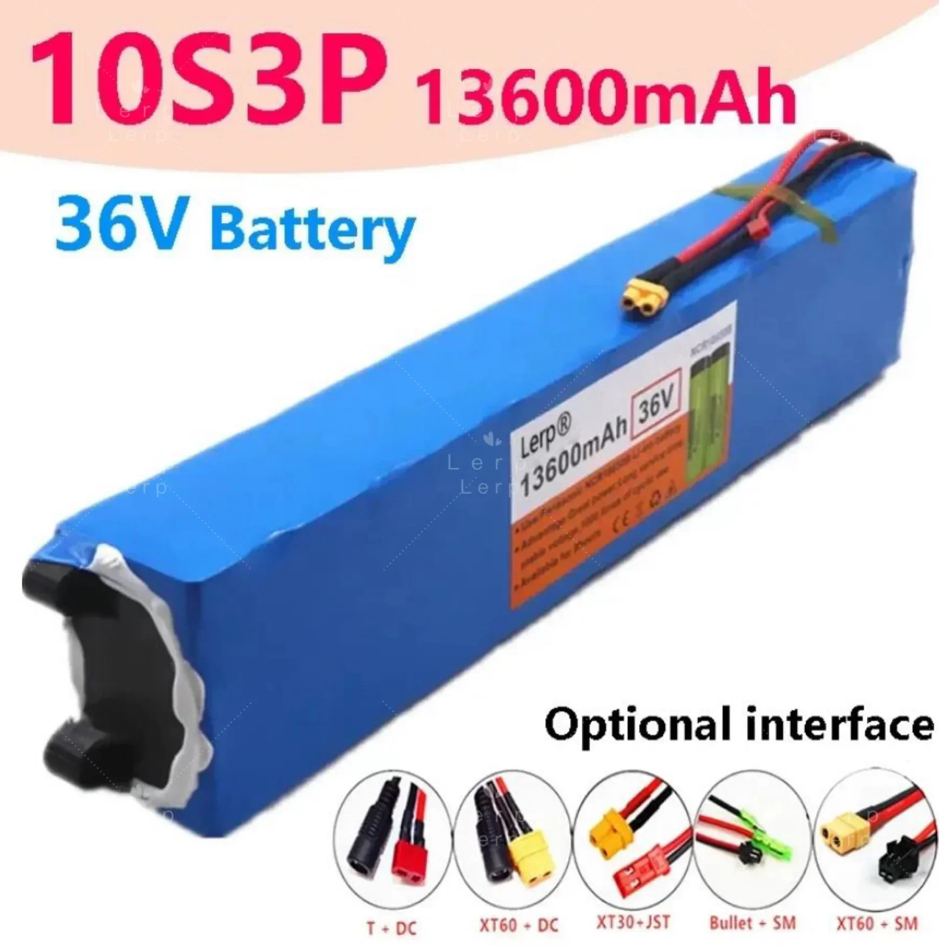 24 original 18650 lithium battery 10S3P 36V 13600mAh, with 7 connection port options, suitable for all 36V DC devices below 600W