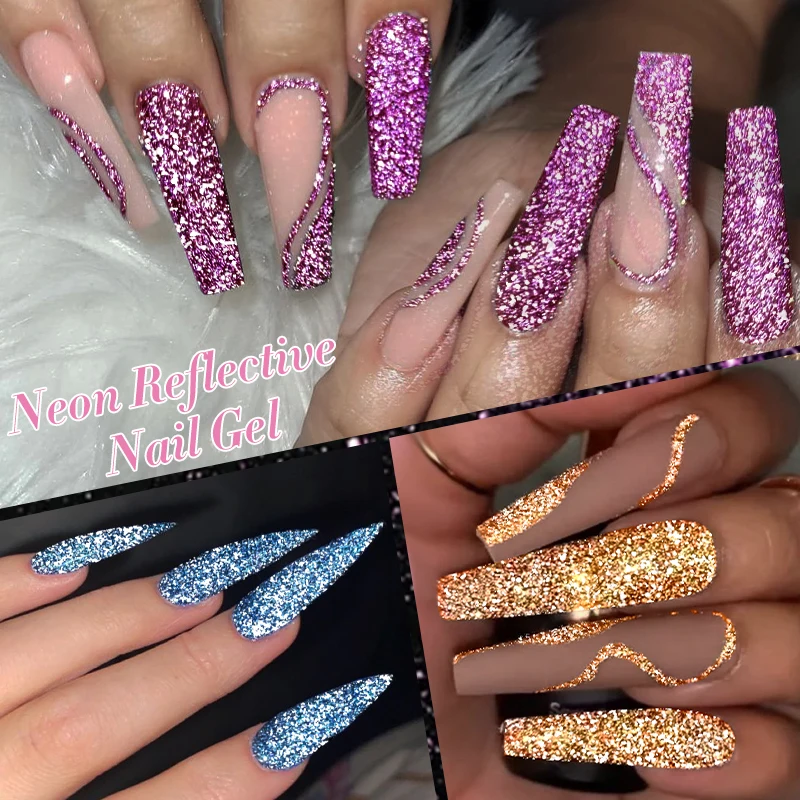 LILYCUTE 6PCS/SET 7ML Fluorescent Reflective Glitter Gel Nail Polish Summer Neon Super Shining Semi Permanent UV Gel Nail Art