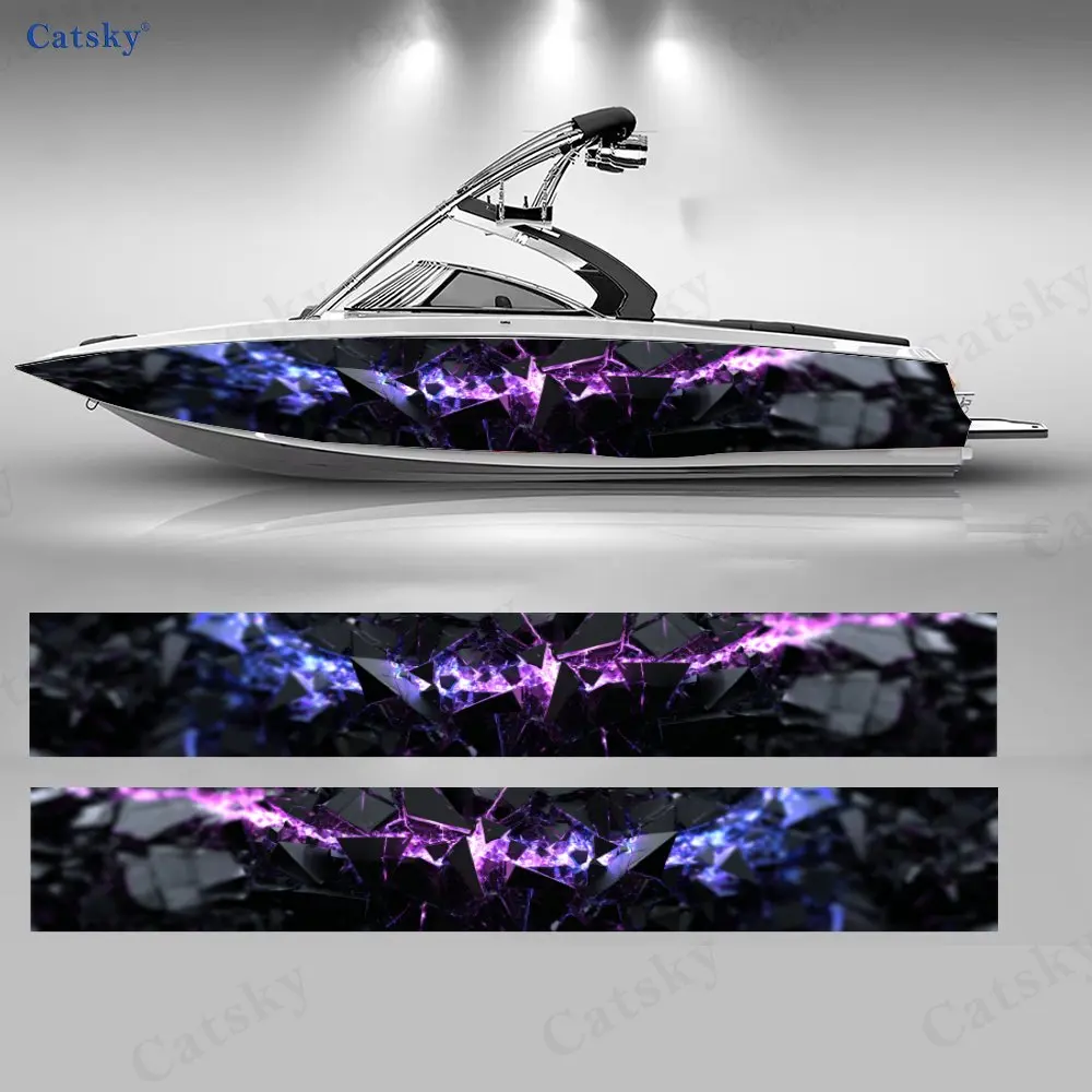 

2Pcs Purple & Blue Crystal Shard Boat Stickers, PVC Waterproof Vinyl Wrap Decals for Fishing Boats, Durable and Stylish Design