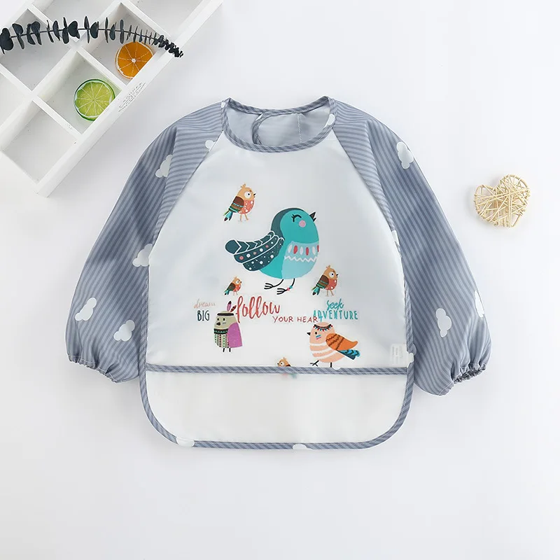 1pcs Baby Long Sleeve Scarf Waterproof Toddler Art Smock Feeding Bib Apron Pocket Infant Boys Girls Burp Cloth Banana Bibs