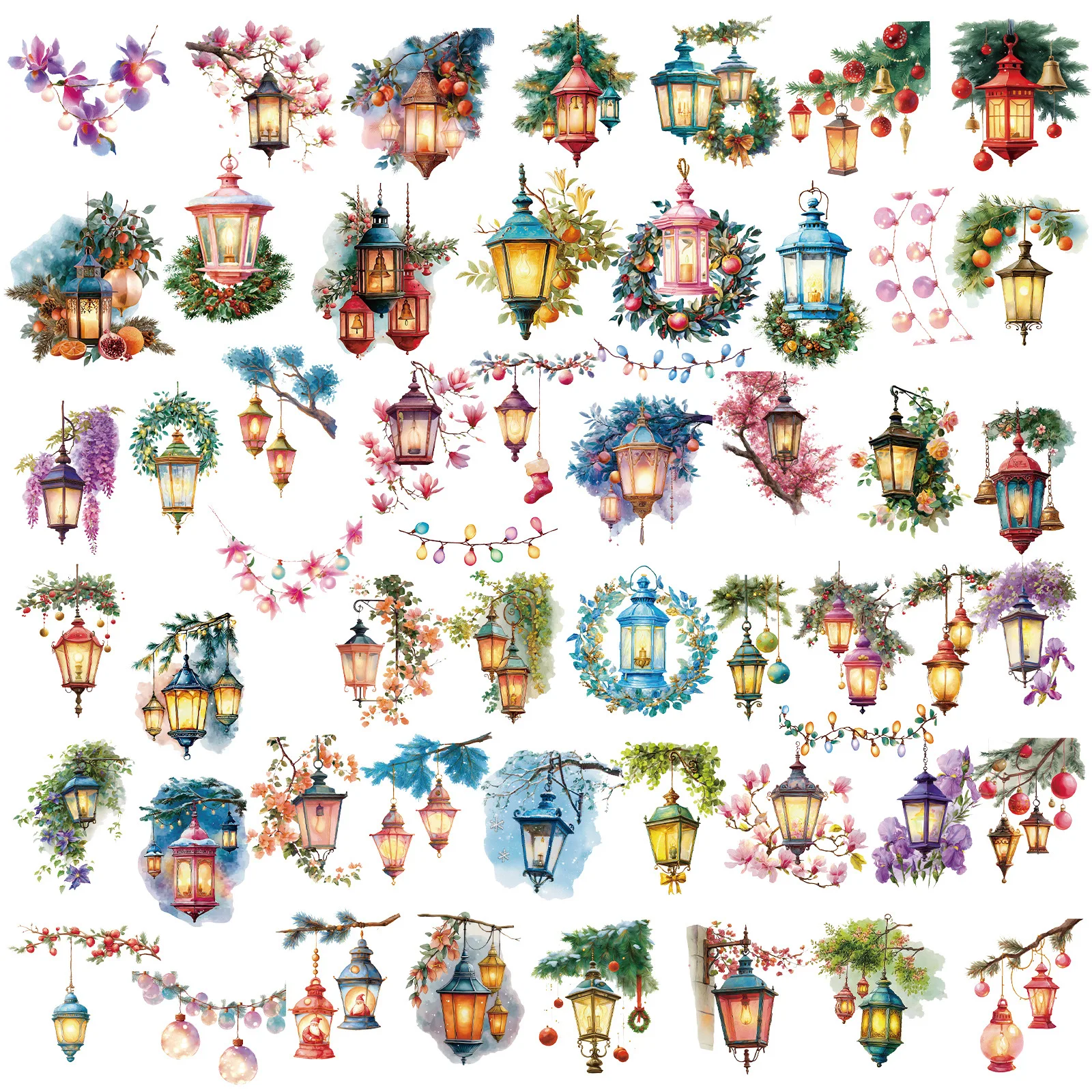 56PCS Luminous Lantern Stickers Transparent PET High-value Exquisite Hand Account Water Cup Waterproof Decorative Stickers