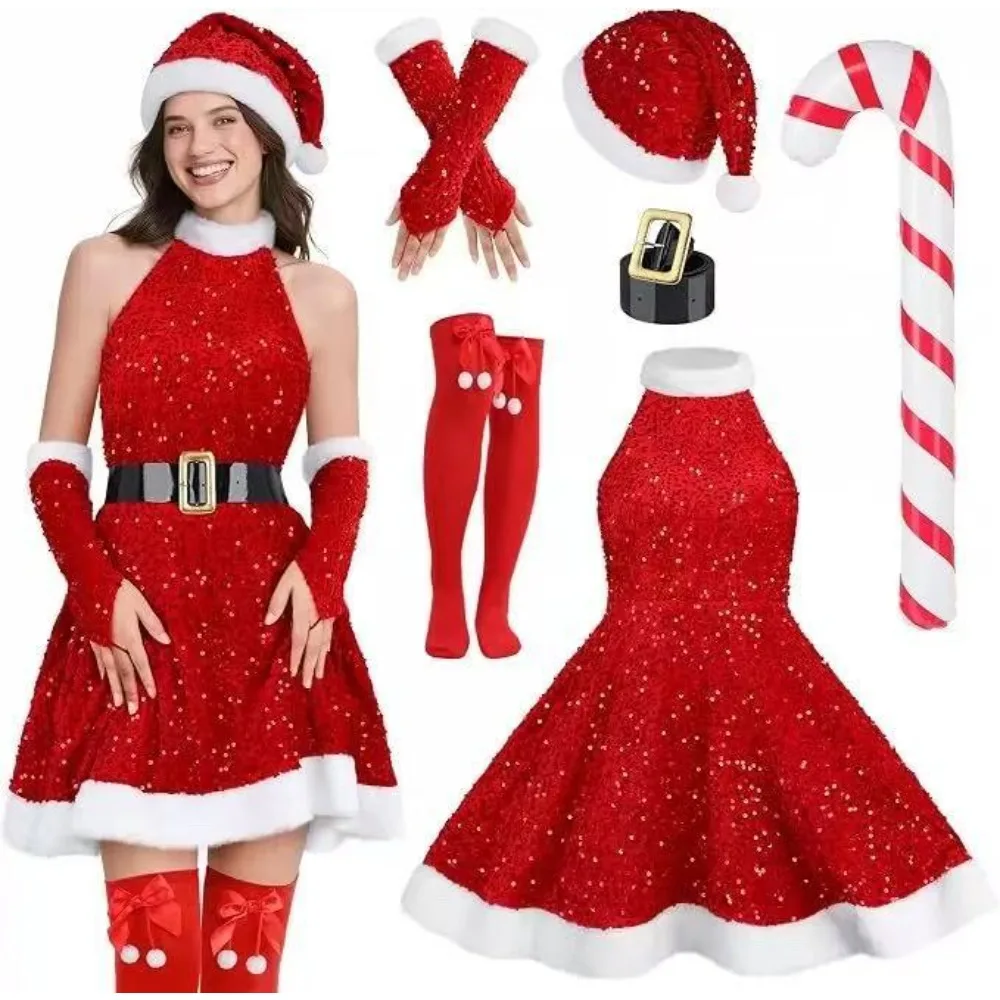 Déguisement Mère Noël Sexy – Robe Dos Nu, Bonnet, Gants et Bas – photo 5