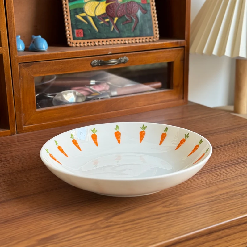 لطيف الجزرة العظام الصين لوحات المنزلية 7 ~ 8 بوصة Overglaze اللون تعميق طبق مستدير جديد الإبداعية الجمالية أدوات المائدة المطبخ #2