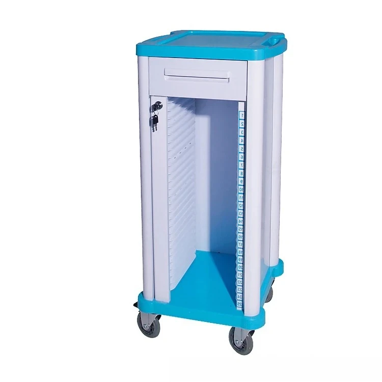 Hot sale abs plastic 25 division medical cart hospital furniture hospital record holder trolley