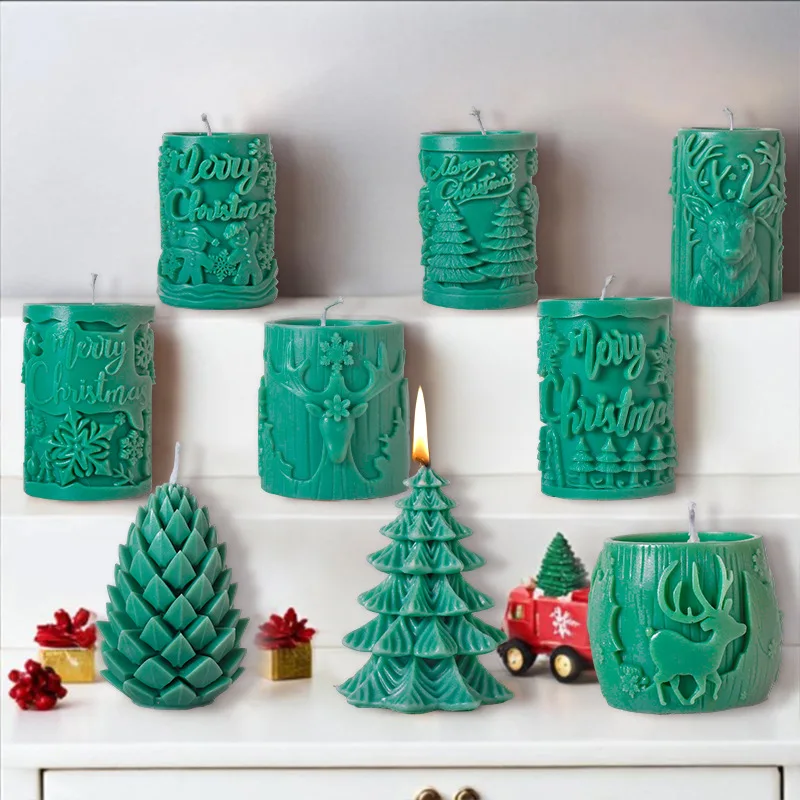 

Christmas Tree Elk Candle Silicone Mold Cylindrical Handmade Plaster Resin Ornaments Molds Soap Candle Making Supplies