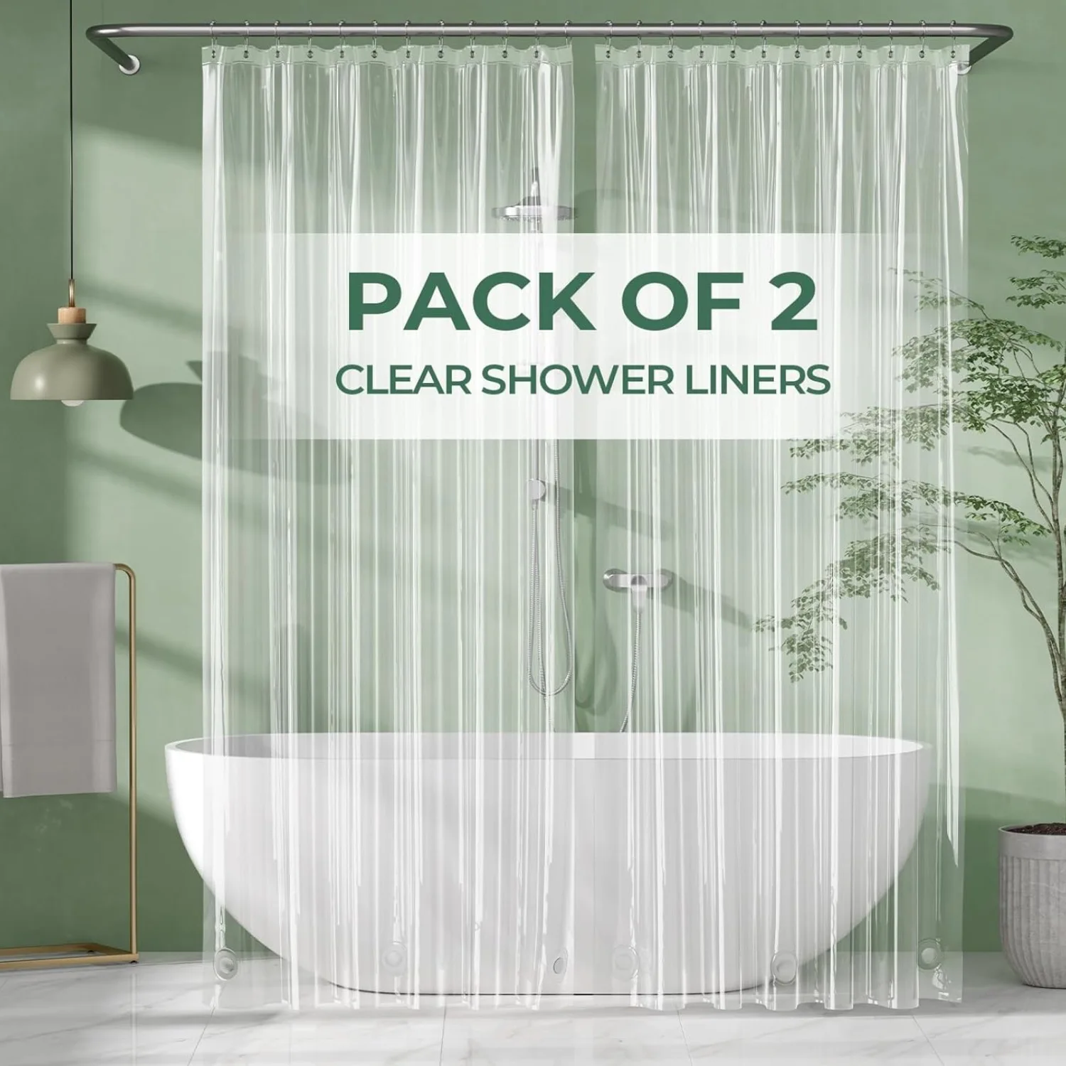 2 Pack Lightweight Plastic Shower Curtain Liner, 71*71inches PEVA Bath Curtain Set with Rustproof Metal Grommets & Magnets