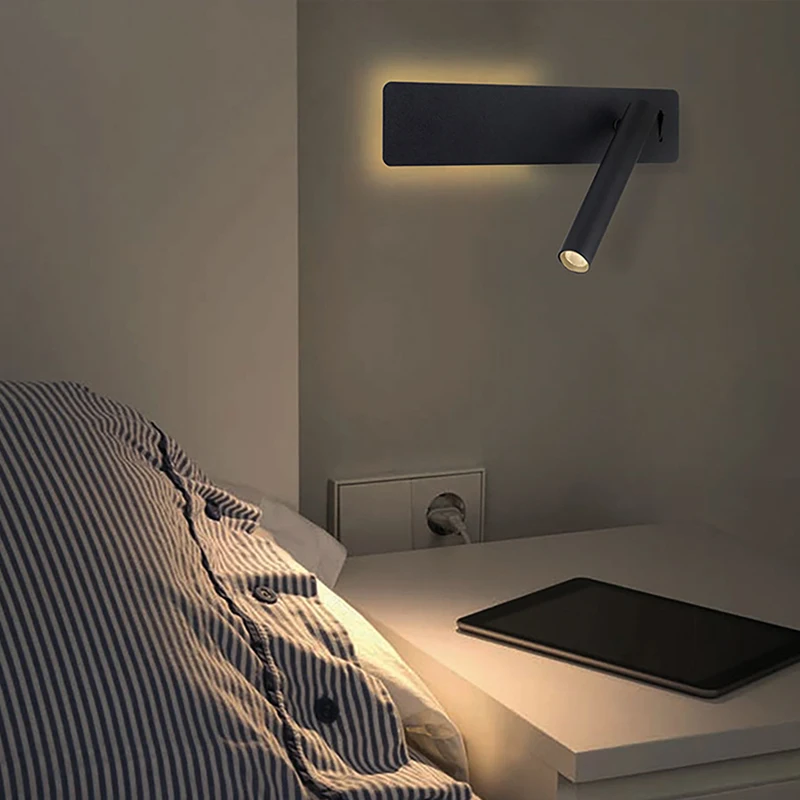 

LED Wall Lamp Reading Light for Bedroom Hotel Headboard Night Book Lamp Rotation Bedside Wall sconce with 3W Spot Led Light