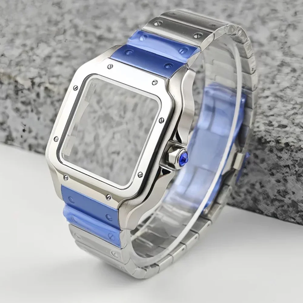 Customised NH35 Case Santo Case Strap Set Fit For 7S26 NH35 NH36 Watch Case Men Transparent Back Cover Cases