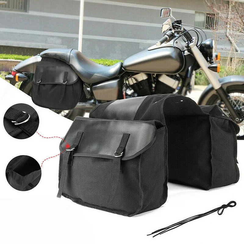 Bolsa de sillín de motocicleta, alforjas impermeables de lona negra, equipaje de moto apto para Touring, Kawasaki,Suzuki,Vulcan, etc