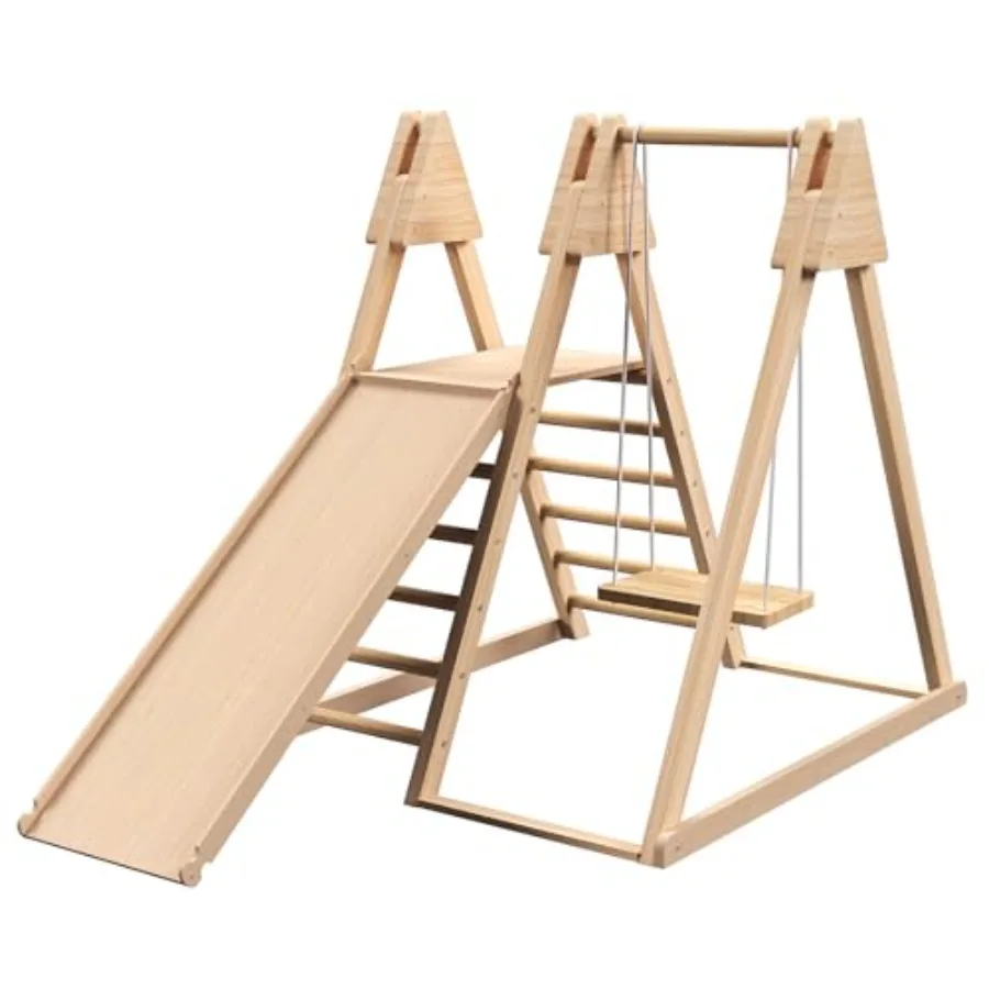 

Wooden Jungle Gym Play Structure with Climbing Toys - Ideal for Toddlers as Outdoor Toys and Indoor Play Equipment. Also Serves