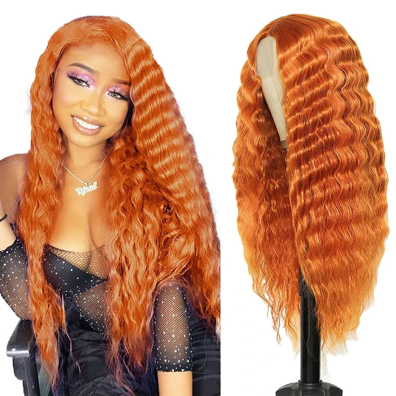 13x6 ลูกไม้ด้านหน้าผมสังเคราะห์ลอนน้ำผมหยิกสังเคราะห์ 32 นิ้วปุยและเป็นธรรมชาติเหมาะสำหรับงานปาร์ตี้ประจำวันของผู้หญิง