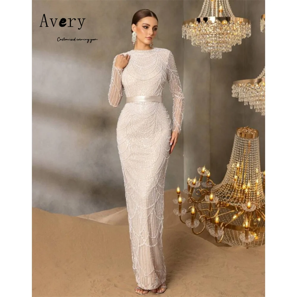 

Avery Customized White Crew Neck Beaded Lace Women Evening Dress Luxury 2025 Prom Luxury Dresses D/party Women's Ball Gown Woman