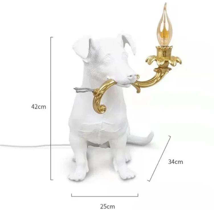 Puppy Table Lamp Cute Dog Animal Candle Lamp Bulb for Children Bedroom Decoration Golden Resin Cartoon Desk Lights