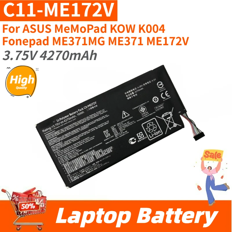 High Quality C11-ME172V Tablet Battery 3.75V 4270mAh For Asus MeMo Pad, ME172 K004, ME172V,ME371MG, ME371 Brand New