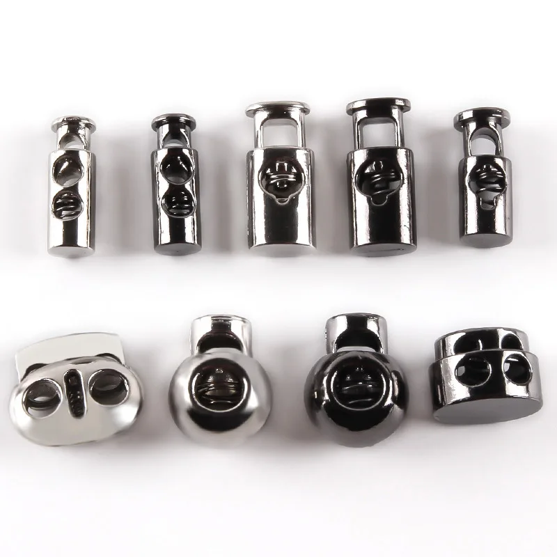 Metal Double Hole Stopper Buckles Spring Elastic Adjustment Cord Lock Diy Hat Cord End Decor Button 100pc/lot