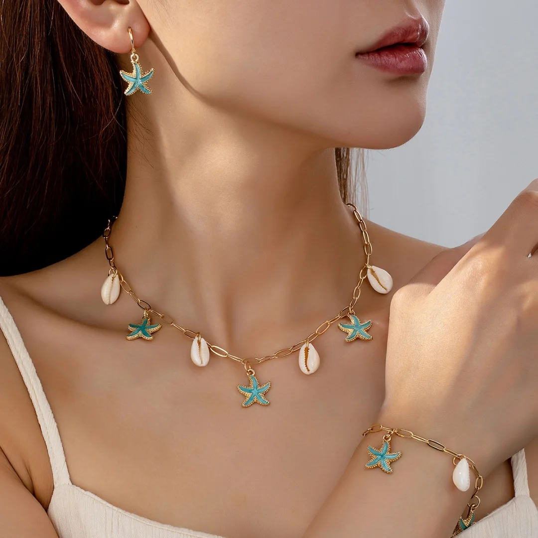 

DUTRIEUX Bohemia Beach Style Necklace Women's Jewelry Blue Starfish Shell Pendant Choker Fashion Jewelry Gifts Accessory 2025